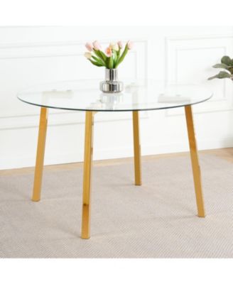 Современный круглый стеклянный обеденный стол Streamdale Furniture с золотыми ножками (47,2")