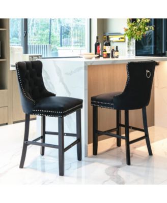 Современные барные стулья из тафтингового бархата Streamdale Furniture с деревянными ножками (черные), комплект из 2-х