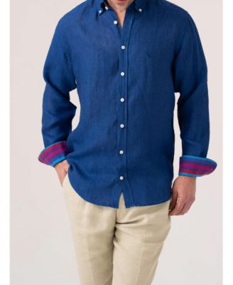 Мужская льняная рубашка Koy Clothing обычного покроя с длинным рукавом синего цвета