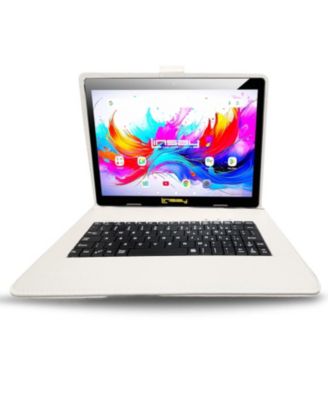 LINSAY 10.1 " Восьмиядерный планшет Android 15 с объемом памяти 256 ГБ и белой клавиатурой в стиле крокодиловой кожи белого цвета