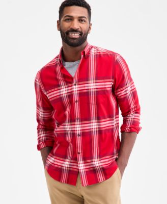 Мужская клетчатая рубашка из матового хлопка на пуговицах Club Room, эксклюзивная модель Macy's