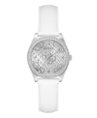 Женские аналоговые часы GUESS белого цвета с серебристым оттенком, серебро 32 мм