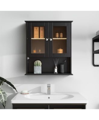 Аптечка для ванной комнаты VANIRROR LED - Полностью собранный настенный шкаф со стеклянной дверцей, для хранения в ванной комнате (черный)