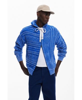 Дизайнерский мужской свитер на молнии с плетеным узором