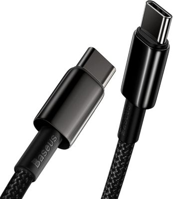 Кабель для быстрой зарядки Baseus 100 Вт USB C-C, нейлоновый шнур в оплетке из цинкового сплава для iPhone 17 16 15 Pro Max, MacBook, Samsung black