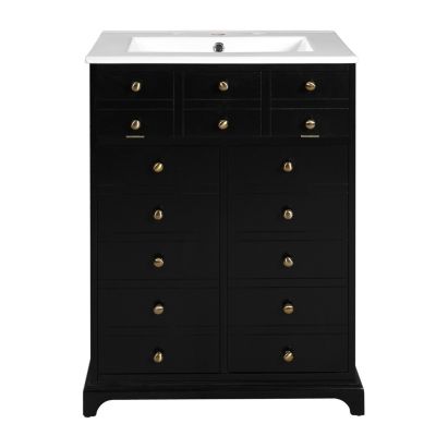 Туалетный столик CASAINC 24" с керамической раковиной, плавно закрывающимися дверцами и выдвижным ящиком для небольших помещений