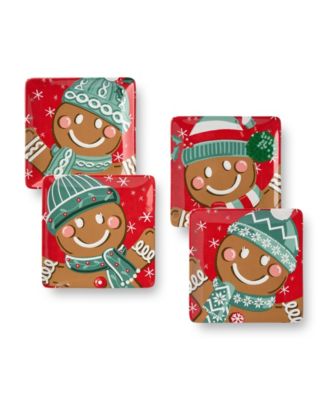 Сертифицированные международные десертные тарелки для имбирных пряников Christmas Whimsy, набор из 4 штук