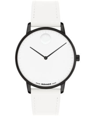 Швейцарские кварцевые часы Movado Unisex с циферблатом из белой кожи, 39 мм