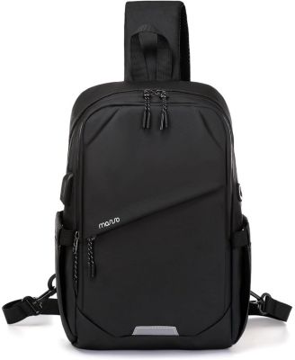 Рюкзак-слинг MOSISO Black с USB-портом для зарядки - Большой противоугонный походный рюкзак для путешествий | 3-слойная нагрудная сумка через плечо для занятий спортом на открытом воздухе