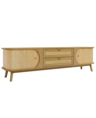 Подставка для телевизора из ротанга для телевизоров высотой до 75 см, современная медиа-консоль для фермерского дома, Развлекательный центр на ножках из цельного дерева коричнево-бежевого цвета
