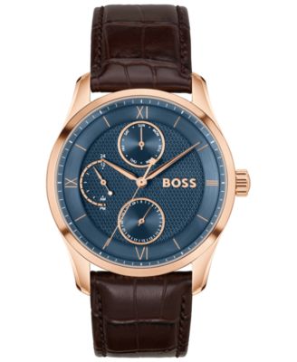 Многофункциональные кварцевые часы Hugo Boss Men's Principle Master из коричневой телячьей кожи, 41 мм