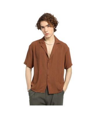 Мужская рубашка оверсайз в складку Campus Sutra коричневого цвета