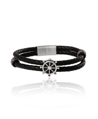 Мужской браслет Lucky Brand с морским колесом из черной плетеной кожи
