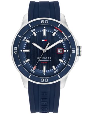 Мужские кварцевые часы Tommy Hilfiger с синим силиконовым ремешком, 43 мм, синие