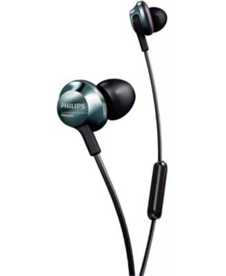 Гарнитура-вкладыш Philips Audio PRO6305BK/00 (Эргономичный дизайн, встроенный микрофон, звук высокого разрешения, шумоизоляция, 3 размера амбушюр) Черный/серебристо-черный