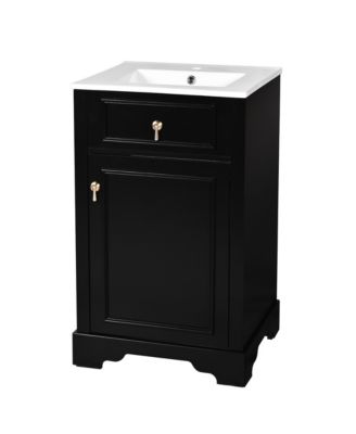 Туалетный столик CASAINC 20" с керамической раковиной, плавно закрывающейся дверцей, регулируемой полкой и встроенным в дверь стеллажом для хранения вещей