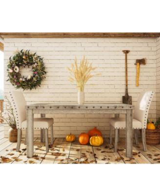 Обеденный стол Morden Fort в деревенском стиле с прямоугольной деревянной столешницей из 3 предметов и 2 стульями с льняной обивкой коричнево-бежевого цвета