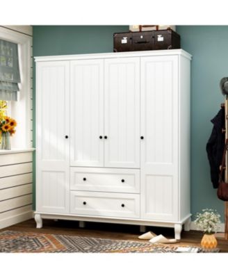 HOMSEE Современный минималистский шкаф в скандинавском стиле с 4 дверцами и 2 выдвижными ящиками, белый шкаф-купе, шкаф для спальни белого цвета