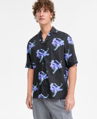 Лагерная рубашка с коротким рукавом и логотипом Hugo Boss Eligino на пуговицах спереди, черная