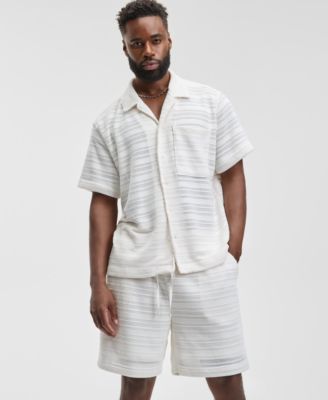 Мужской вязаный свитер свободного кроя Mode of One с коротким рукавом и отложным воротником спереди на пуговицах, эксклюзивный для Macy's