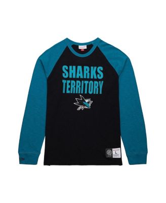 Мужская черная/бирюзовая футболка Mitchell & Ness San Jose Sharks Legendary Slub Реглан с длинным рукавом