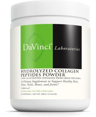 Порошок с гидролизованными коллагеновыми пептидами DAVINCI LABS - Поддерживает здоровье волос, кожи, ногтей, костей и суставов - Без глютена, 25 порций, не содержит красителей