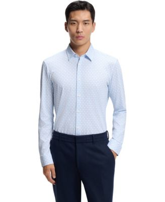 Мужская приталенная рубашка из хлопчатобумажной смеси с принтом BOSS by Hugo Boss