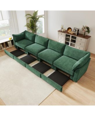 Диван Streamdale Furniture из зеленого шенилла с выдвижными ящиками для хранения вещей (4-местный