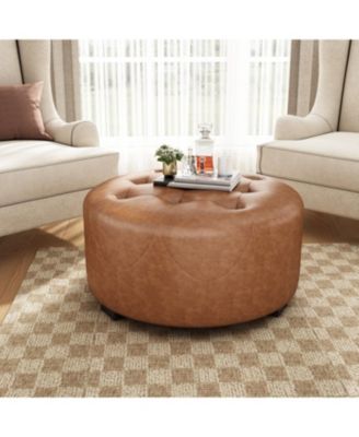 Круглый пуфик с обивкой на пуговицах от Streamdale Furniture, бежевый, уменьшенная версия