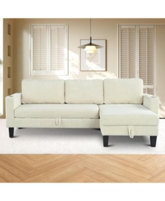 Реверсивный вельветовый секционный диван Streamdale Furniture с шезлонгом для хранения вещей и USB-разъемом