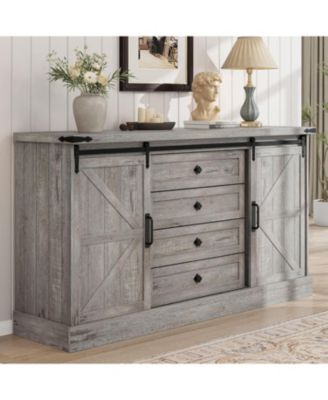 Комод GAOMON 59" Farmhouse с 4 выдвижными ящиками, широким деревянным комодом для хранения вещей и подставкой для телевизора для спальни или прихожей