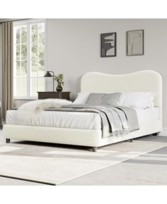 Каркас кровати gaomon Queen-Size из бежевого букле с мягким изголовьем, низкий профиль, прочные деревянные рейки, пружинный блок не требуется, коричневый / бежевый