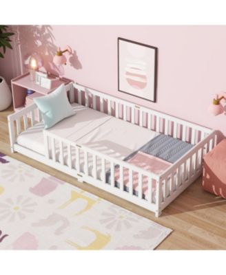 Двуспальная напольная кровать Streamdale Furniture с ограждением из каучукового дерева