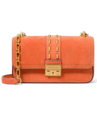 Маленькая сумка через плечо Michael Kors Tribeca с откидным верхом на цепочке оранжевого цвета