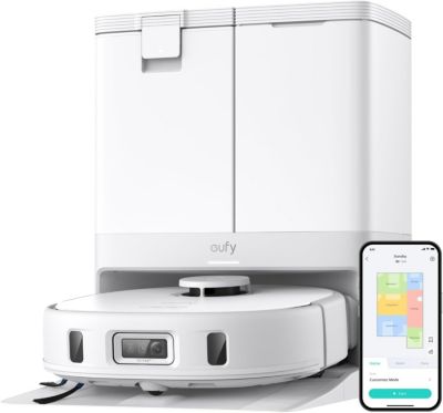 робот-пылесос и швабра eufy X10 Pro Omni, комбинированный, 8000 Па, две швабры с автоматическим подъемом на 12 мм и функцией распознавания ковров, для обхода препятствий с помощью искусственного интеллекта, белый