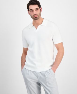 Мужской хлопчатобумажный свитер Alfani с воротником Джонни и коротким рукавом, эксклюзивный белый цвет Macy's