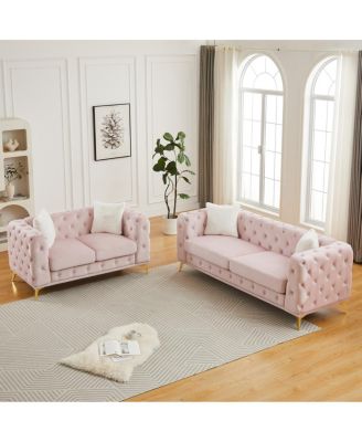 Streamdale Furniture Бархатный диван на 3+2 места с каркасом из массива дерева и металлическими ножками - Современная мебель для гостиной