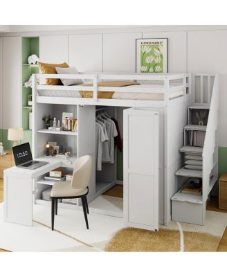 Полноразмерная кровать-чердак Streamdale Furniture со шкафом, письменным столом и полками