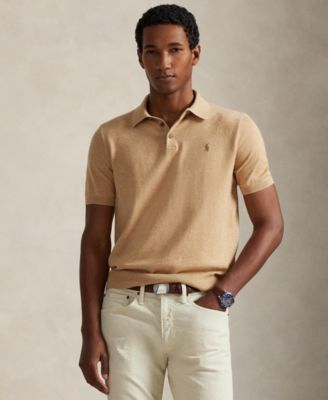 Мужской свитер поло с воротником-стойкой Polo Ralph Lauren коричнево-бежевого цвета