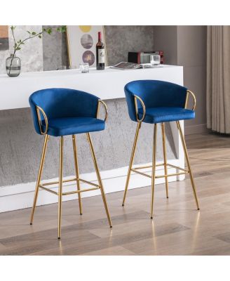 26-дюймовые барные стулья Boyel Living, набор из 2-х, с золотистой хромированной подставкой для ног и бархатным основанием, Барные стулья высотой с барную стойку на Кухонном острове