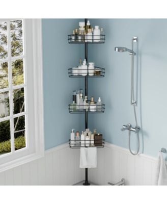 Натяжной столб Homfan Corner Shower Caddy, 4-ярусные нержавеющие полки для ванной комнаты со встроенными полотенцесушителями
