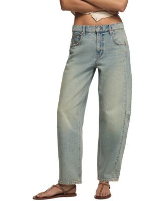 Женские джинсы-бочкообразки Lucky Brand со средней посадкой по щиколотку синего цвета