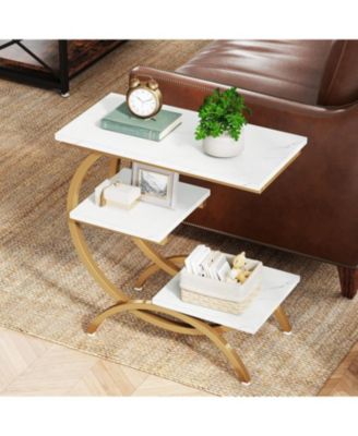 Tribesigns 25.59- Деревянный С-образный трехъярусный приставной столик с полками для хранения вещей - Небольшой приставной столик для гостиной