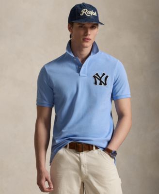 Мужская сетчатая рубашка поло Polo Ralph Lauren с логотипом Yankees синего цвета