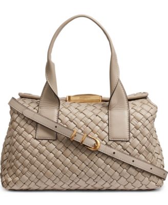 Плетеная кожаная сумка-портфель Donna Karan New York Amagansett коричнево-бежевого цвета