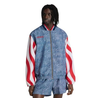 Мужская синяя спортивная куртка Adidas USA Soccer 1994 из денима с графическим рисунком на молнии белого цвета