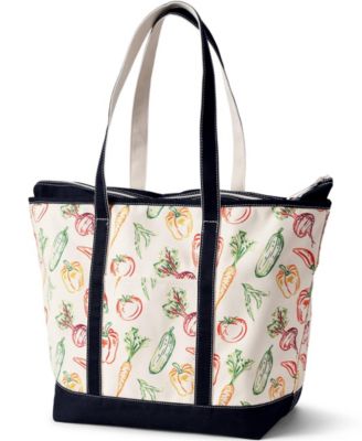 Холщовая сумка-тоут Lands' End с очень крупным принтом и 5 карманами на молнии с длинной ручкой сверху