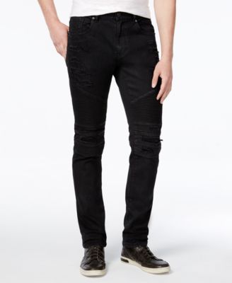 men's black waxed denim jeans