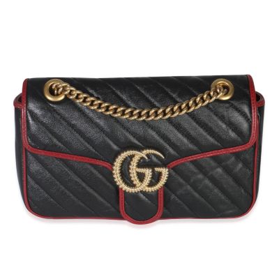 Бывшая в употреблении сумка Gucci из красной и черной телячьей кожи Torchon Small GG Marmont черного цвета