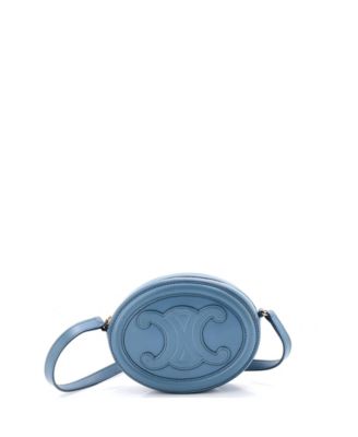 Бывшая в употреблении овальная сумка Celine Mini Triomphe через плечо из кожи синего цвета